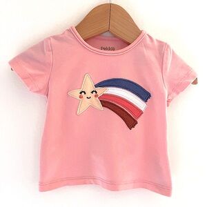 $4 💥NEW Pekkle ⭐️🌈 Rainbow Star Embroidered Tee, Short Sleeves, Peach Pink